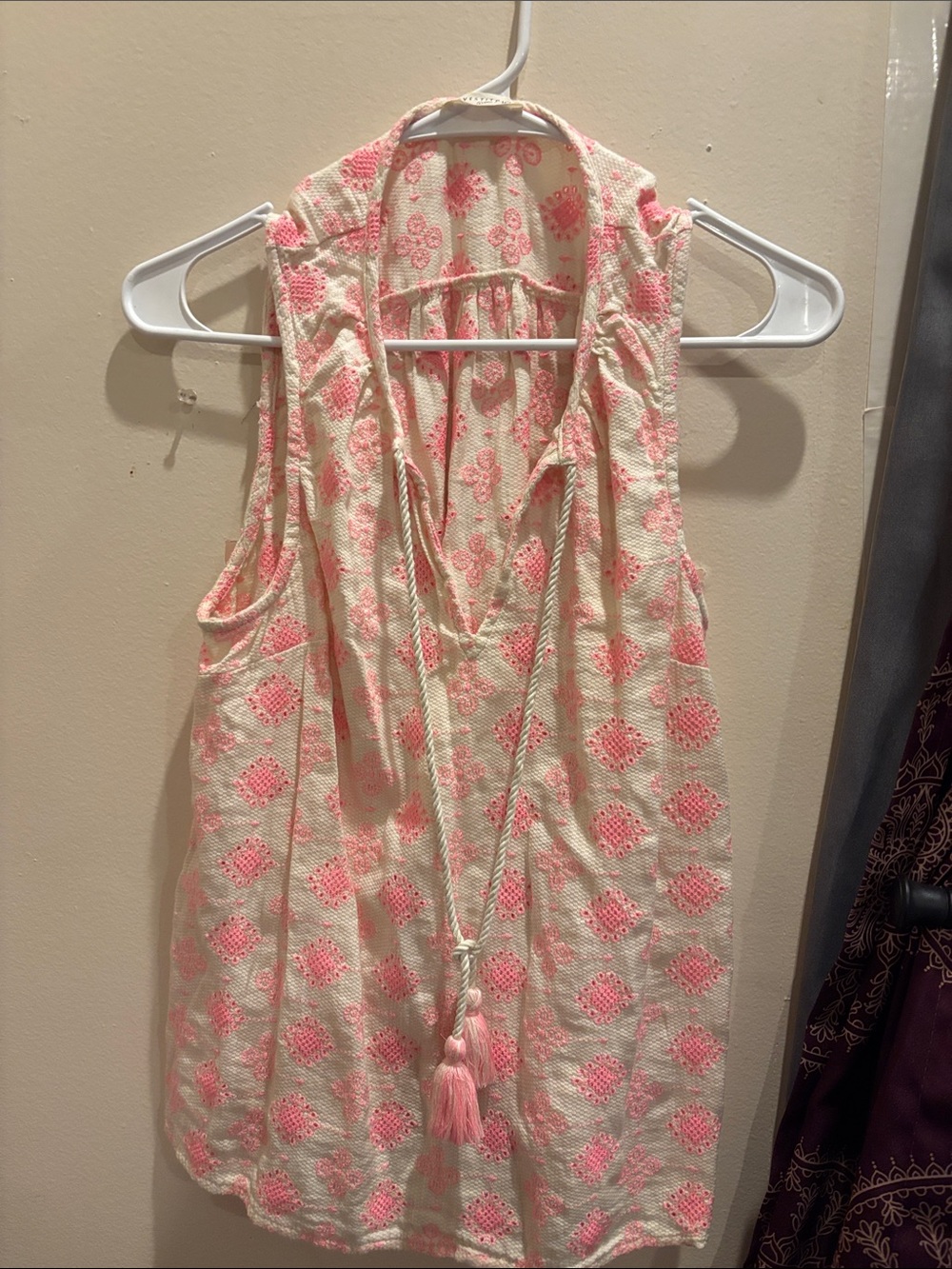 lovestitch Sonora tank top Pink and Cream Tassel Tie